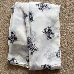 Cat Print White Scarf